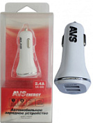 USB Автомобильное ЗУ AVS UC-322, 2 USB, 2,4А, 12 Вт, белый